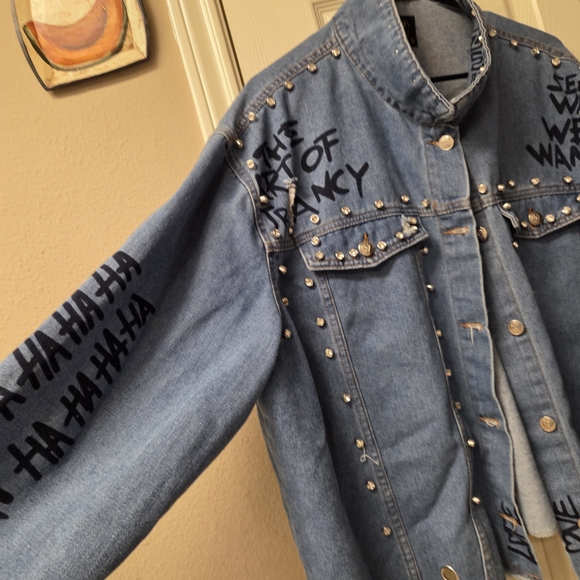 Women's Blue Jean Jacket with Studded Details - Picture 2 of 6